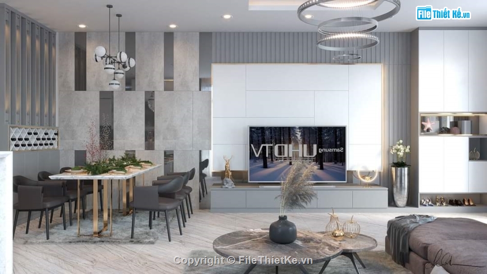Nội thất phòng khách bếp,phòng khách bếp,Sketchup bếp,Nội thất